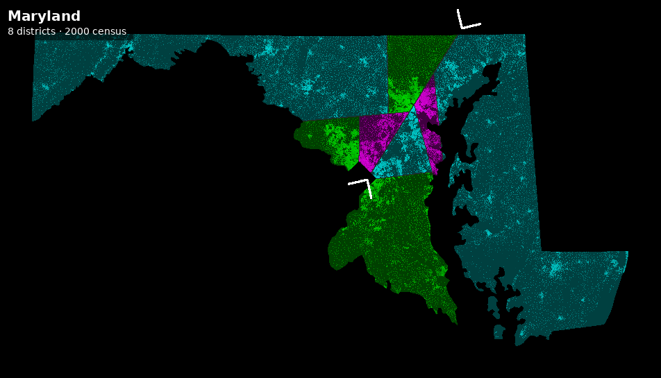 This project's splitline map of Maryland, 2000 census